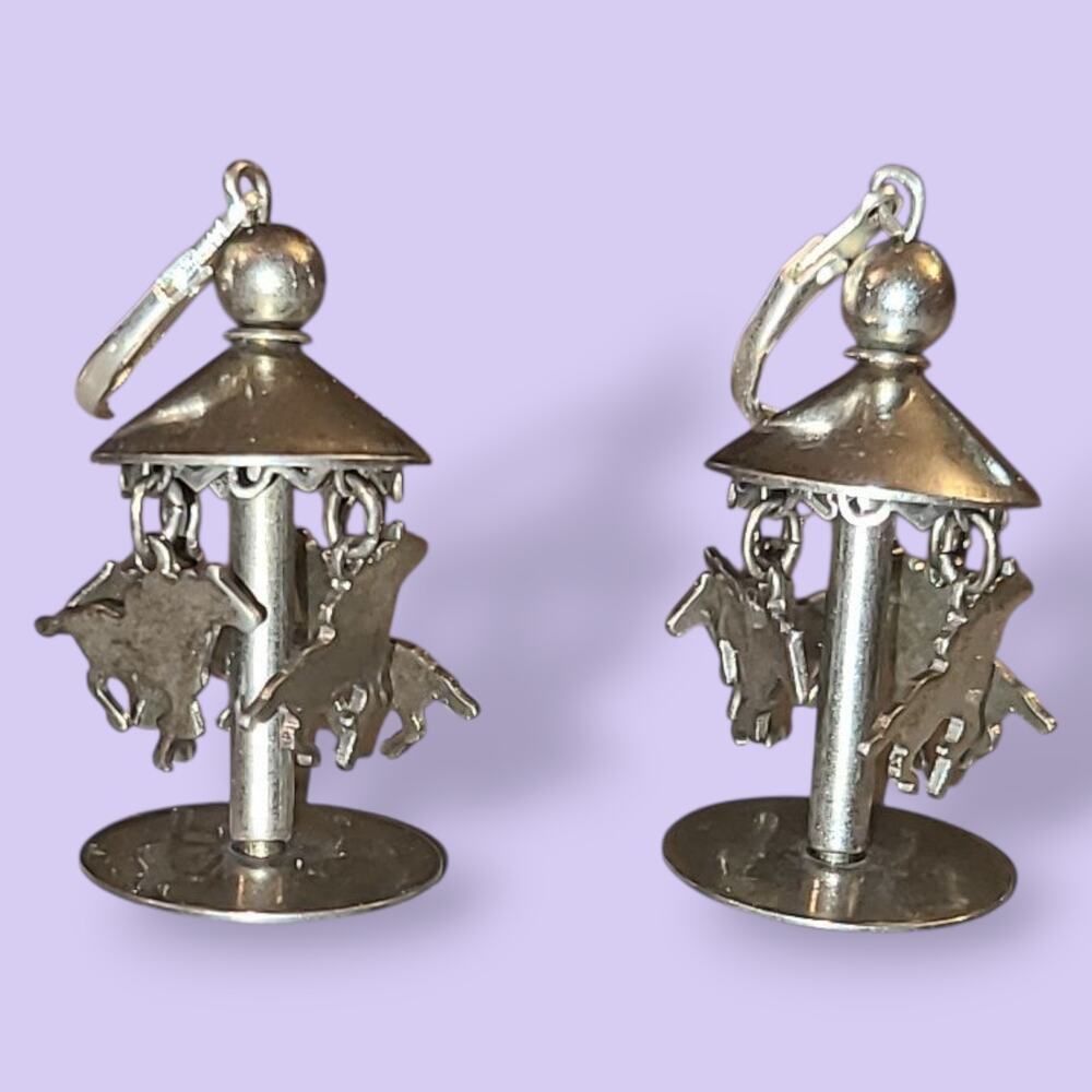 Estate Silver-Tone Carousel Horse Drop Earrings - Picture 1 of 6